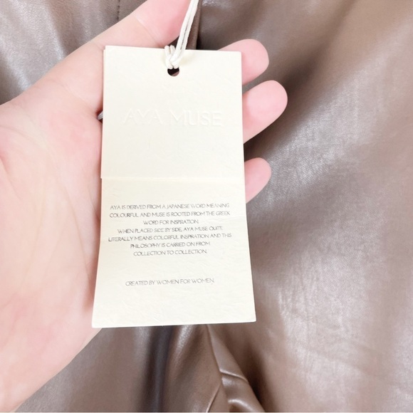 Aya Muse Charlie Low Rise Wide Leg Faux Vegan Leather Pants Brown Casual Party - Picture 7 of 8